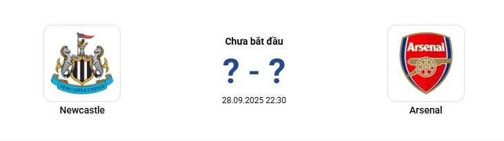 Newcastle vs Arsenal 22h30 ngày 28/9/2025, vòng 6 Ngoại hạng Anh 2025/26